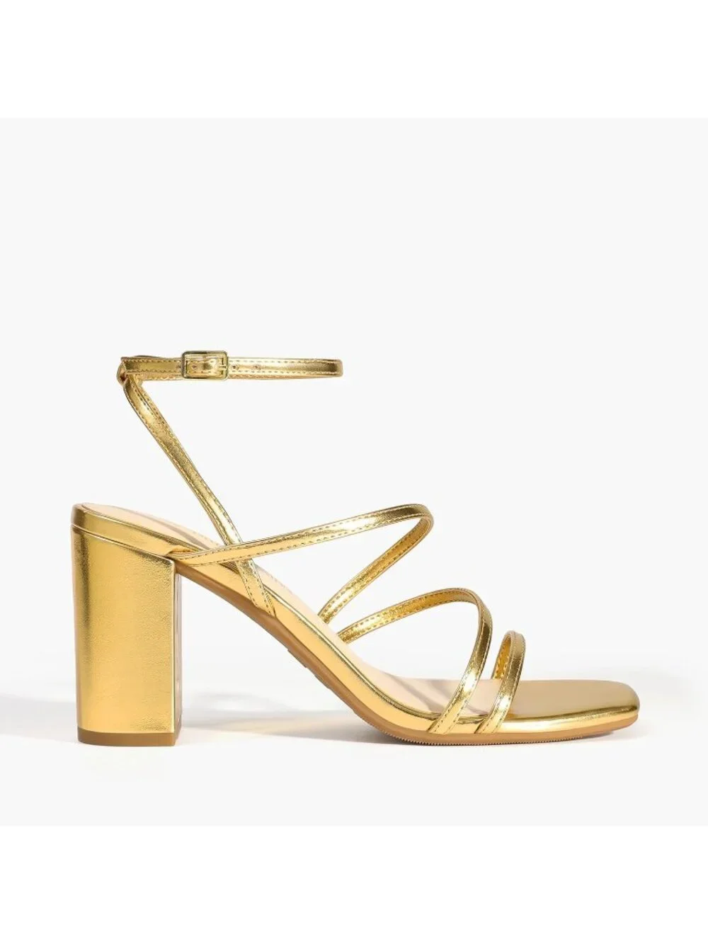 Dream Pairs Women's Gold Pu Open Toe Sleek Straps Chunky Block Heel Sandals
